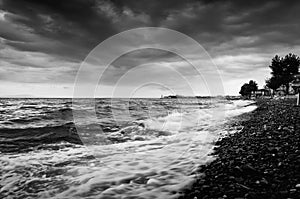 Shoreline With Wild Sea And Storm Wind