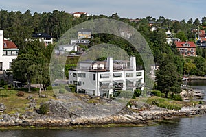 Shoreside homes on the archipelago leading to Stockholm