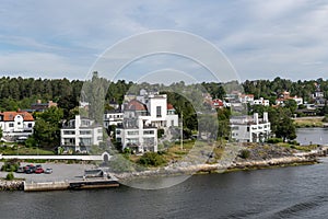 Shoreside homes on the archipelago leading to Stockholm