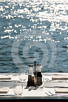 Shoreside table setting with copy-space