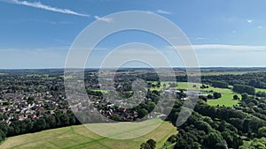 short aerial video clip flying over fields towards Blandford in Dorset uk