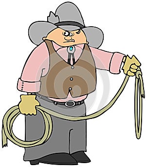 Short cowboy holding a lariat rope photo