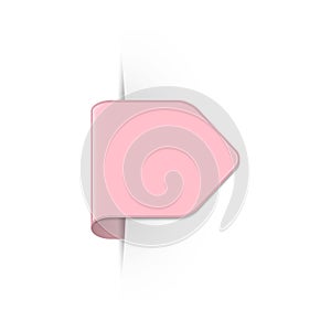 Short curved light pink bookmark arrow with shadow and copy space isolated on a white background.