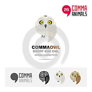 Short-ear owl bird concept icon set and modern brand identity logo template and app symbol based on comma sign