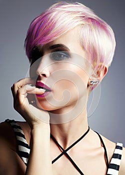 Short Hair Girl. Colorful Dyed Hair photo