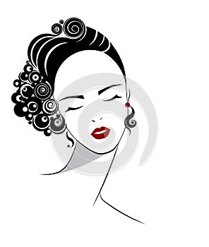 Short hair style icon, logo women face