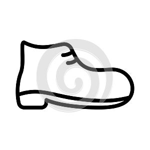 Short lace-up boot icon. Thick line art logo of men`s shoes. Black simple illustration of boot with heel and sole. Contour