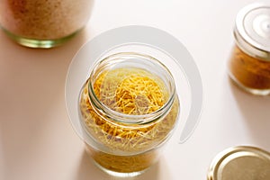 Short noodles storage jar Zero waste, noodle jar, cristal recycling cabello de angel. photo