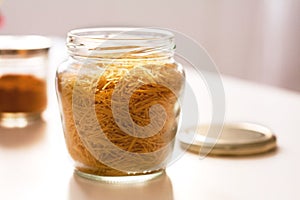 Short noodles storage jar Zero waste, noodle jar, cristal recycling still life