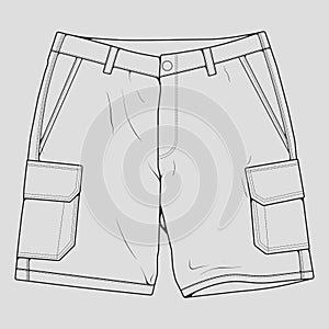 Short pants outline drawing vector, short pants in a sketch style, trainers template outline, vector Illustration.