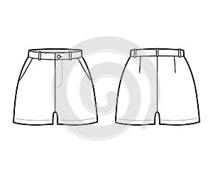 Corto pantaloni tecnico moda illustrazioni lunghezza normale cintura alto crescita tritato tasca. un appartamento inferiore 