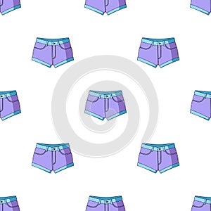 Short purple women`s shorts with a blue rubber band. Shorts for sports in the summer on the street.Women clothing single