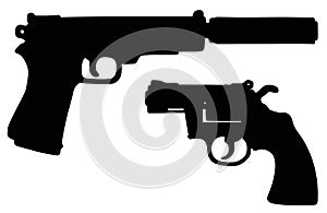 Short revolver and handgun with the silencer