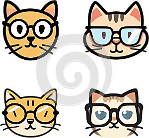 Short-sighted myopic cat wearing spectacles vector graphical illustration