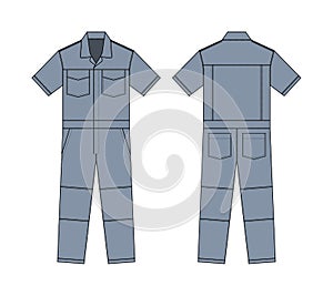 Short sleeves working overalls  Jumpsuit, Boilersuit  template vector illustration | Gray