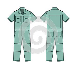 Short sleeves working overalls  Jumpsuit, Boilersuit  template vector illustration | green