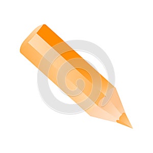 Short small pencil icon realistic style. Orange colorful pencil