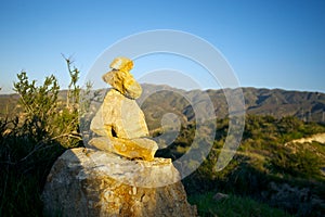 Short Stone Cairn in California Hills