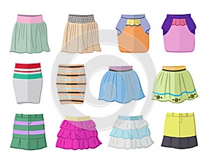Short summer skirts in flat design