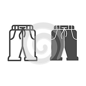 Short sweatpants line and solid icon, sports clothes concept, sport shorts sign on white background, sweatpants icon in