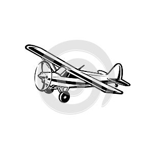 Short takeoff and landing STOL plane aircraft vector art illustration. Monochrome small aircraft silhouette