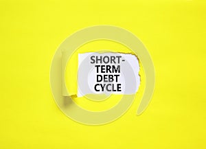 Short-term debt cycle symbol. Concept words Short-term debt cycle on beautiful white paper. Beautiful yellow background. Business