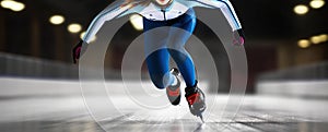 Short Track Athlete Dominating the Ice Rink with Swift Precision. Generative AI