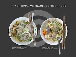 Short tubed pasta and chicken drumstick soup, Vietnamese Hue - Style Beef Noodle Soup Vietnamese language is BunBo Hue