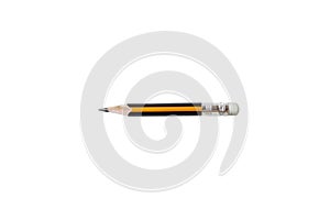 Short used pencil with eraser on top. Isolated on white background