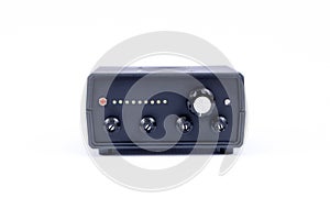 Short-wave black radio with a button on a white background