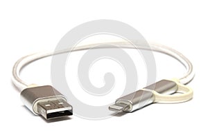 A short white universal serial bus USB low power interface cable