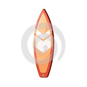 Shortboard, short pointed surfboard. Water surf board with pointy nose, top view. Beach sport item for summer extreme photo
