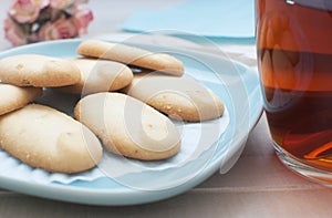 Shortbread cookies on blue plate