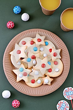 Shortbread cookies with chocolates candy for the United States Independence Day.