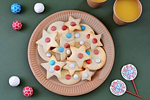 Shortbread cookies with chocolates candy for the United States Independence Day.