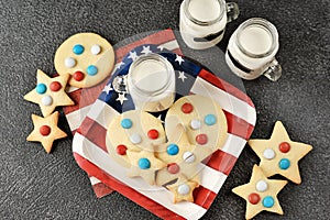 Shortbread cookies with chocolates candy for the United States Independence Day.