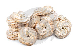 Shortbread with nuts and seeds, homemade cakes. Isolated on a white background close up