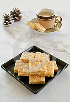 Shortbread squares with tea