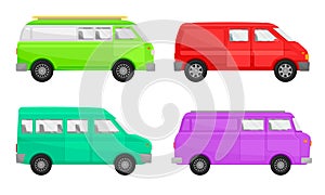 Shortbus or Microbus for Urban Trips Isolated on White Background Vector Set