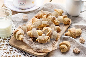 Shortcrust pastry crescent rolls croissants with brown sugar
