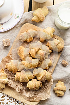 Shortcrust pastry crescent rolls croissants with brown sugar