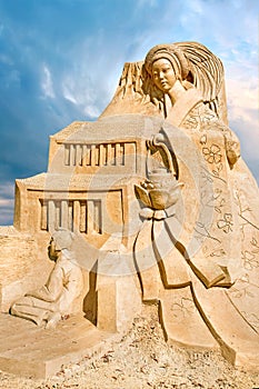 Shortlived sculpture from sand. Peony lantern