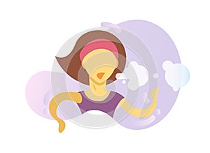 Shortness of breath icon. Coughing girl. Flat vector illustration. Isolated on white background.