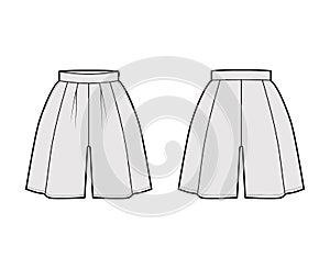 Shorts skirt culotte technical fashion illustration with mini length, oversize silhouette, thick waistband, side zipper