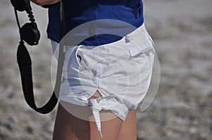 Shorts spanning the buttocks. Warm and dry on Lake Akrotiri in Cyprus