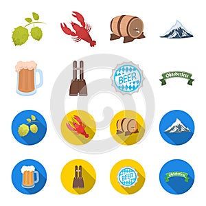 Shorts with suspenders, a glass of beer, a sign, an emblem. Oktoberfest set collection icons in cartoon,flat style