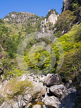 Shosenkyo Gorge in fresh green in Kofu, Yamanashi, Japan