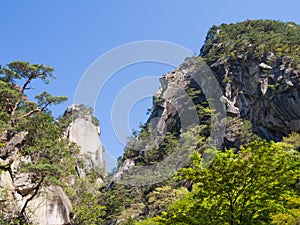 Shosenkyo Gorge in fresh green in Kofu, Yamanashi, Japan