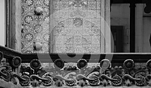 Sunflowers along the balustrade