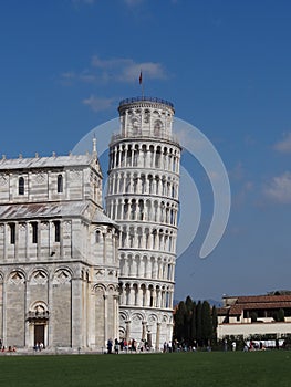 Shot of Campo dei Miracoli in Pisa with Leaning Tower and Duomo